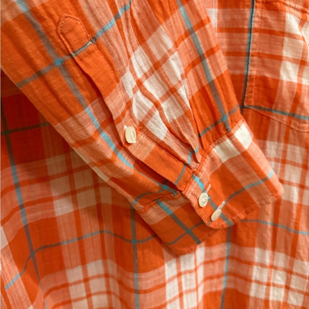 J. Crew Women Gauzy Popover Button Down in Orange Plaid Shirt Size 12 - Picture 5 of 13